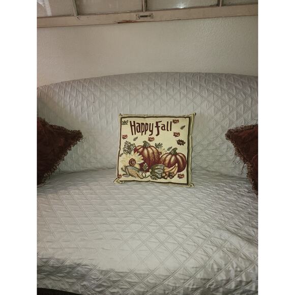 Happy Fall  Pillow Pumpkin's Leaves and Sunflower Tapestry Holiday Autumn 20x12 - Picture 2 of 9